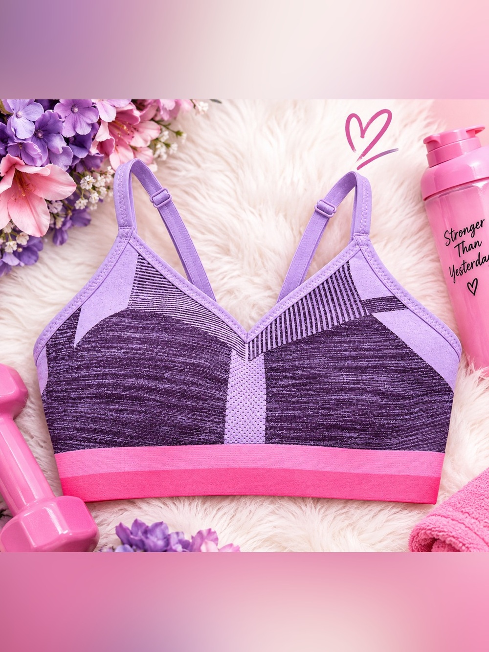 ✨ Nike Purple Heathered & Pink Elastic Band Sports Bra Size Small ✨